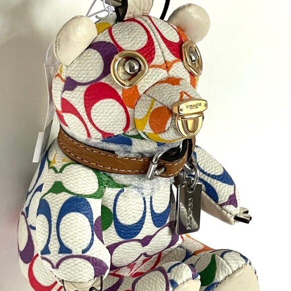 Coach Bear Rainbow Bag Charm Keychain Pride CJ953 White Signature LGBTQIA+ - Picture 5 of 8